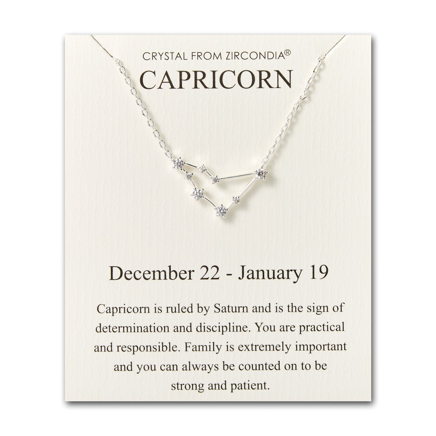 Capricorn Star Sign Zodiac Constellation Necklace and Quote Card with Zircondia® Crystals
