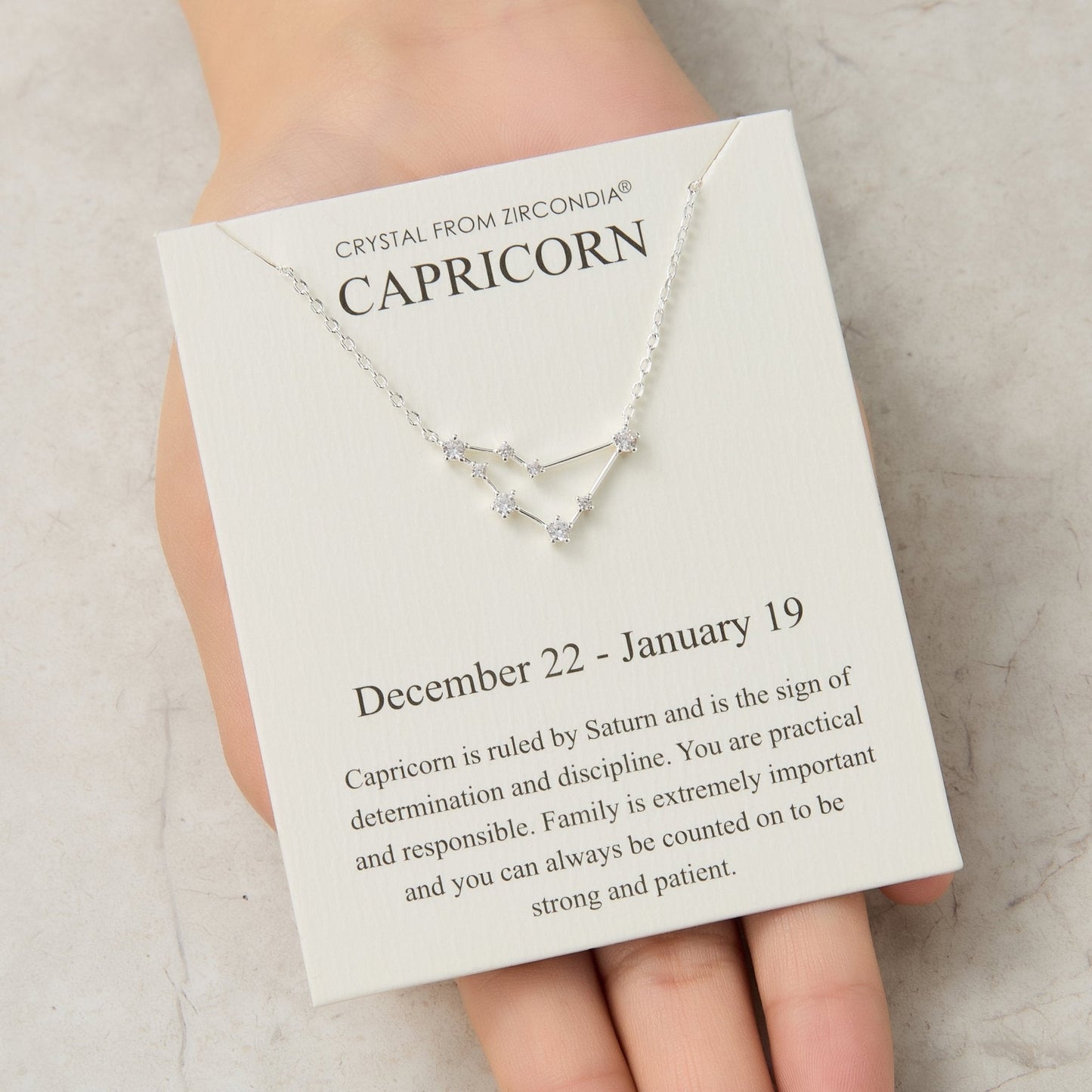 Capricorn Star Sign Zodiac Constellation Necklace and Quote Card with Zircondia® Crystals