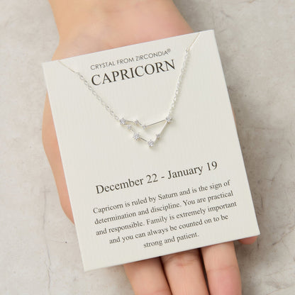 Capricorn Star Sign Zodiac Constellation Necklace and Quote Card with Zircondia® Crystals