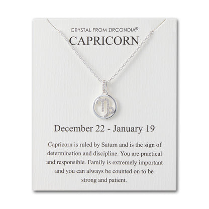 Capricorn Star Sign Zodiac Necklace and Quote Card with Zircondia® Crystals