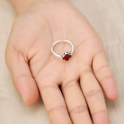Carnelian Gemstone Adjustable Clover Ring