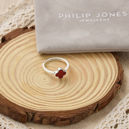 Carnelian Gemstone Adjustable Clover Ring