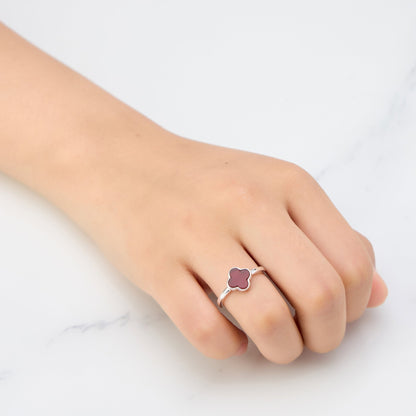 Carnelian Gemstone Adjustable Clover Ring