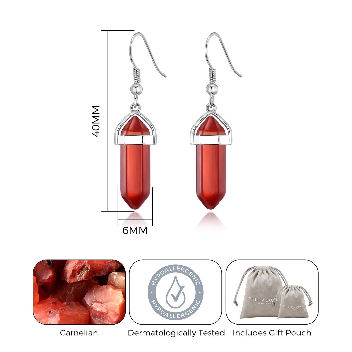 Carnelian Gemstone Drop Earrings with Quote Card