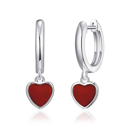 Carnelian Gemstone Heart Charm Hoop Earrings