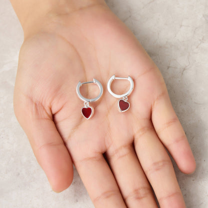 Carnelian Gemstone Heart Charm Hoop Earrings
