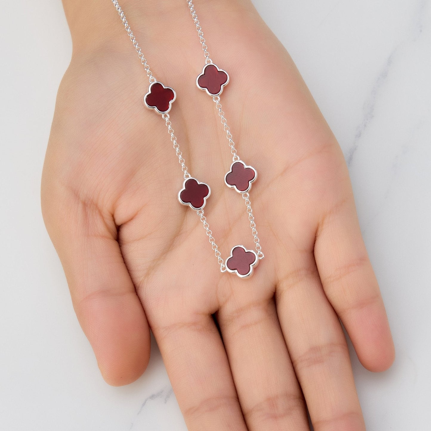 Carnelian Gemstone Multi Clover Necklace