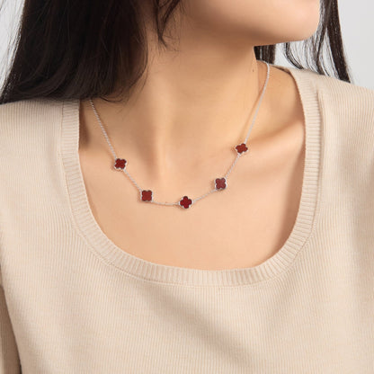 Carnelian Gemstone Multi Clover Necklace