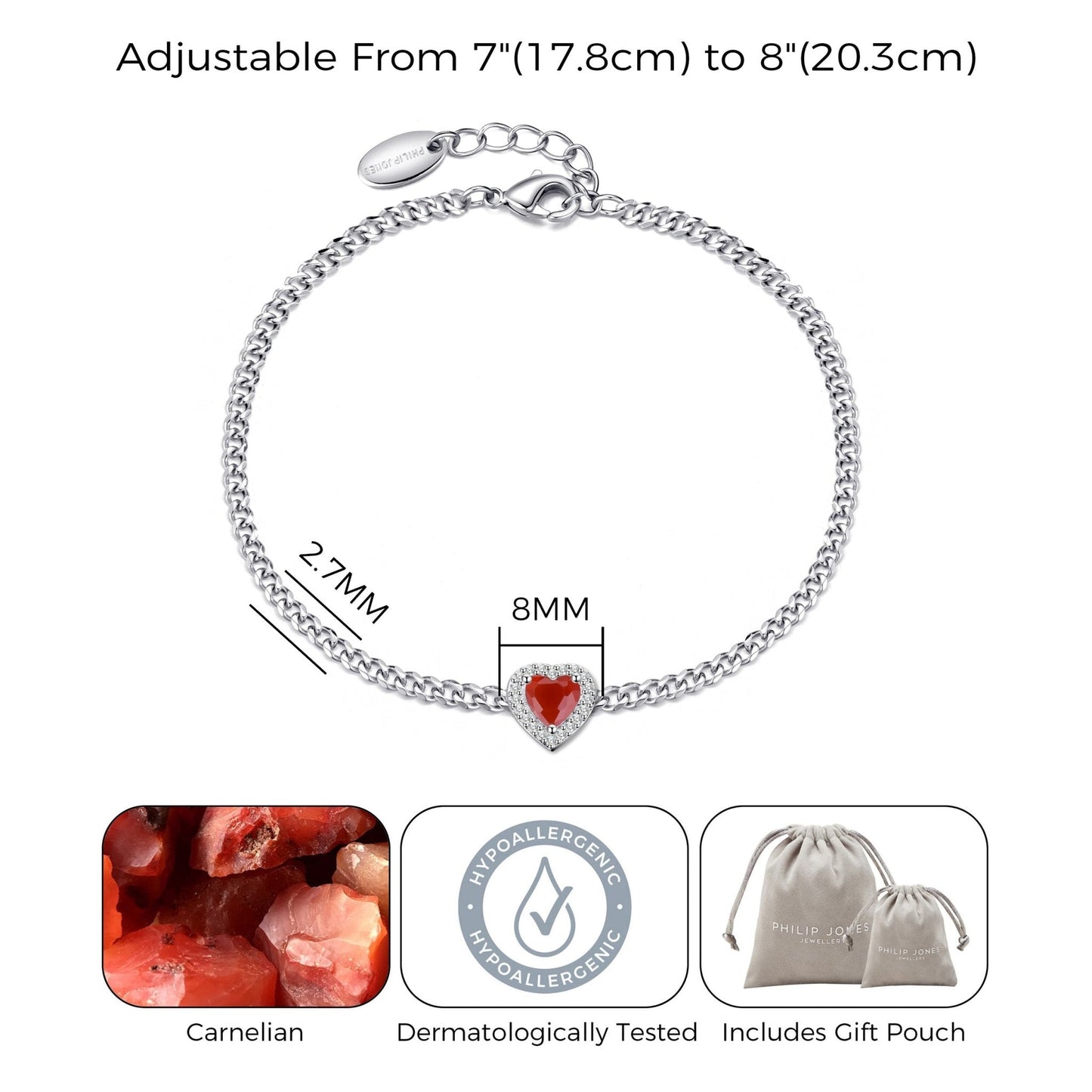 Carnelian Heart Gemstone Bracelet with Quote Card Created with Zircondia® Crystals