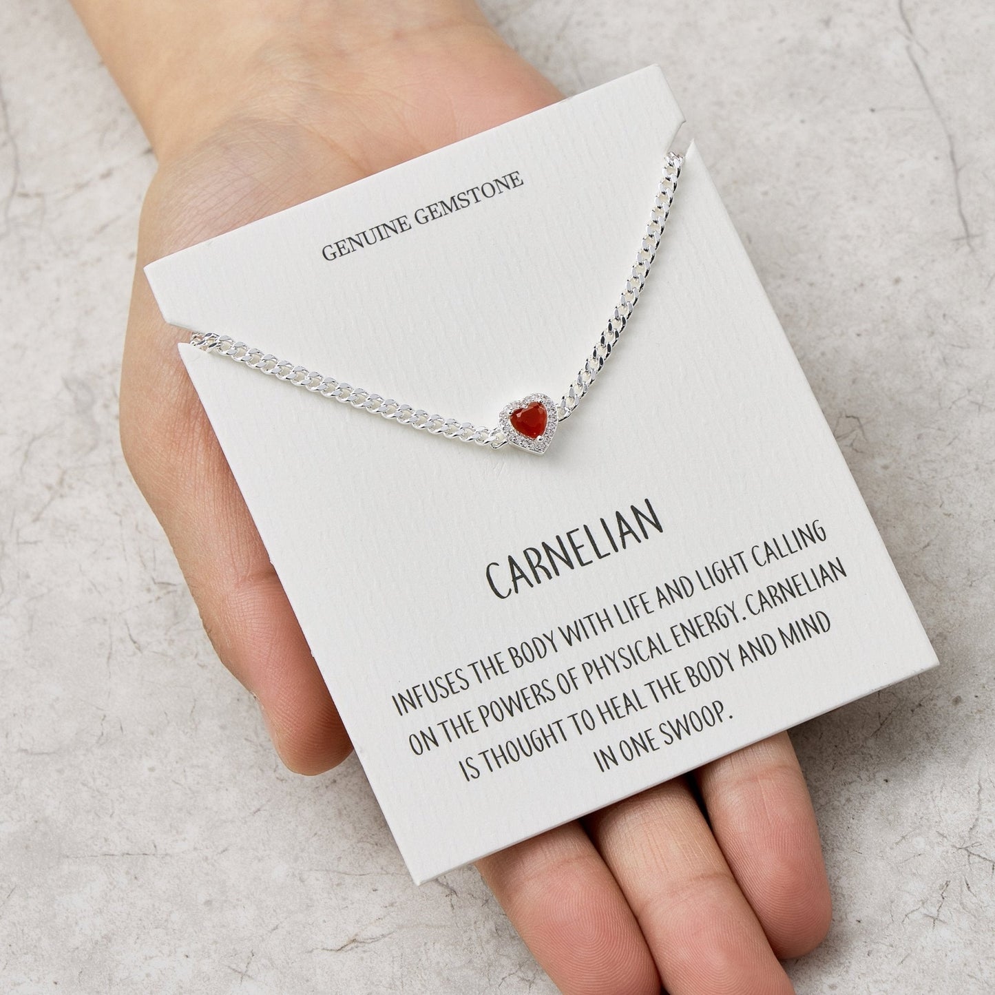 Carnelian Heart Gemstone Bracelet with Quote Card Created with Zircondia® Crystals