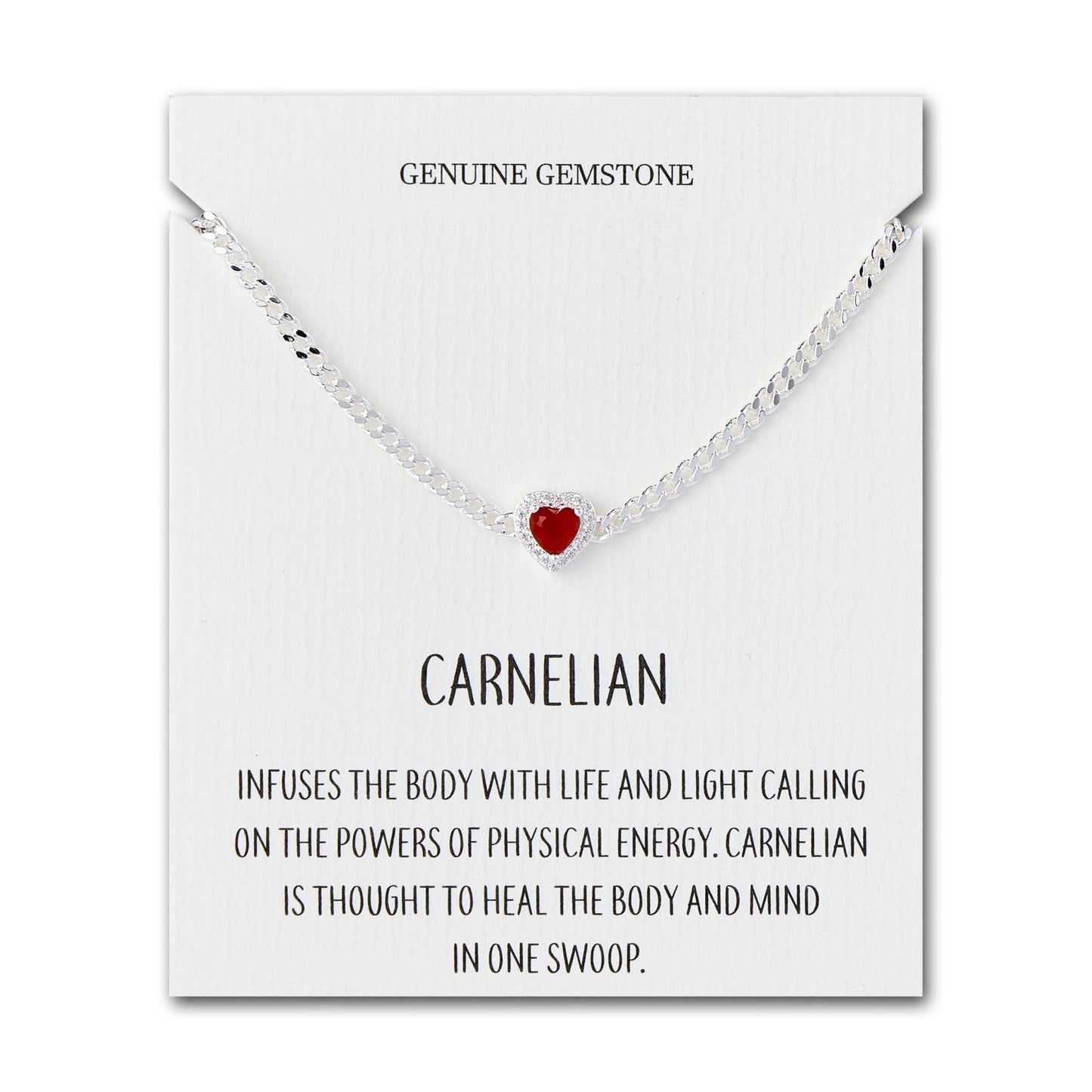 Carnelian Heart Gemstone Bracelet with Quote Card Created with Zircondia® Crystals