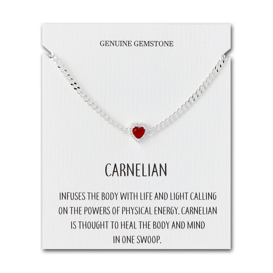 Carnelian Heart Gemstone Bracelet with Quote Card Created with Zircondia® Crystals