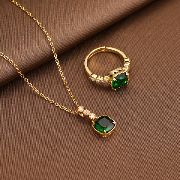 Emerald Square Gemstone Pendant Micro-inlaid Necklace - Stuffs & Savers