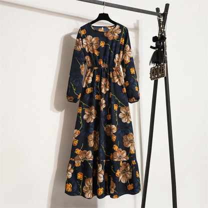 Womens Long-Sleeve Crew-Neck Base-Layer Waist-Cinching Slimming Dress