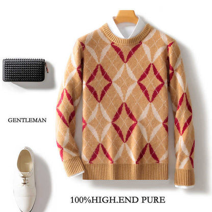Mens wool Round Neck Multicolor Thick Loose sweater