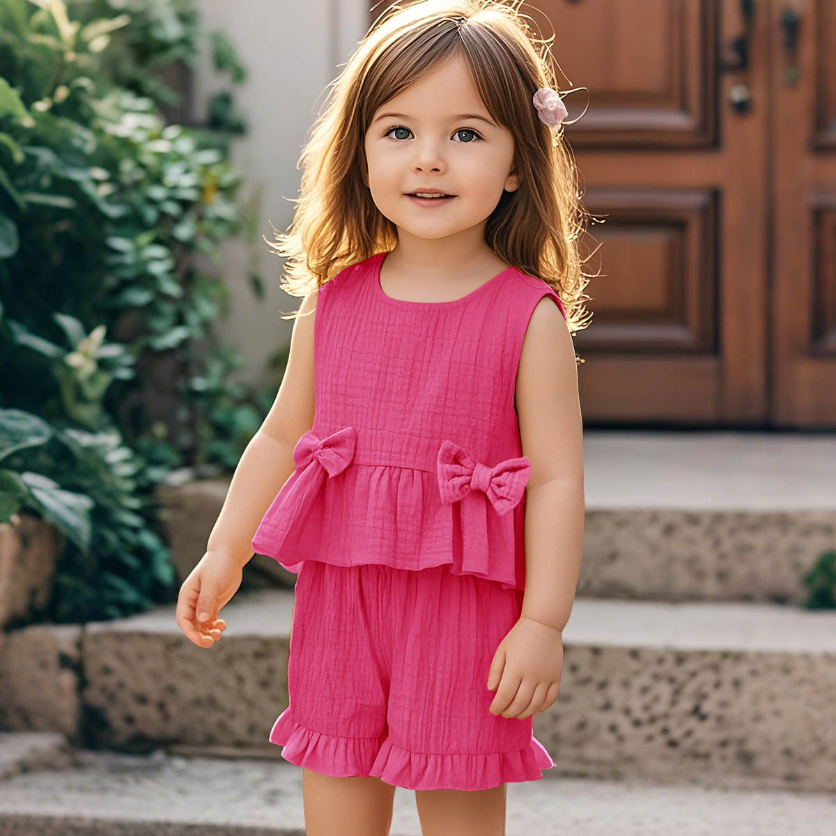 Cute Bow-Knot Cotton Tank Top And Shorts