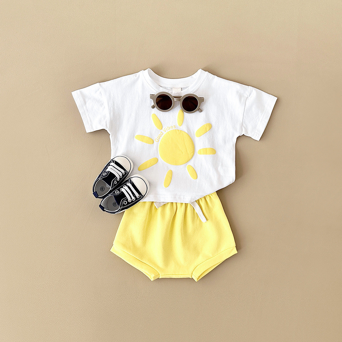 Baby Sun Print Top Casual Short Sleeve Two-piece Set
