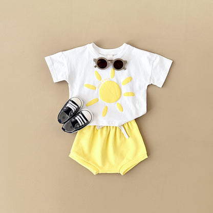 Baby Sun Print Top Casual Short Sleeve Two-piece Set