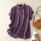 Cotton-Linen Plus-Size Loose Artistic Small Turn-Down Collar Shirt