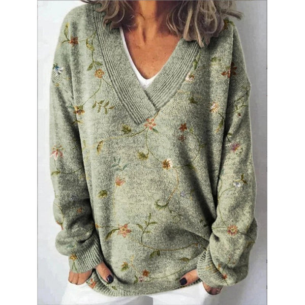 Women's 3D Digital Floral Print Long Sleeve Pullover