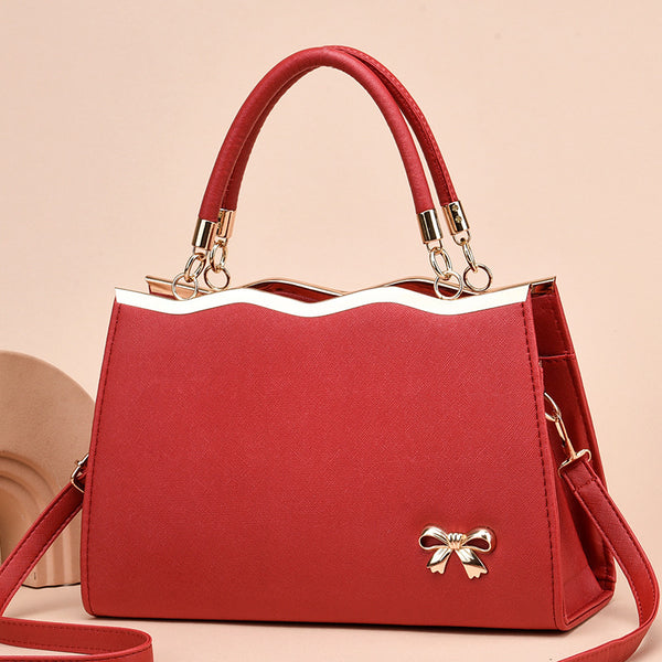 Bowknot Handbag - Elegant PU Leather Messenger Bag