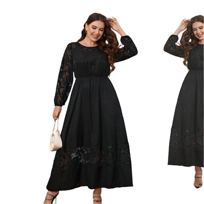 Robe longue en dentelle pour femme – Style amincissant automne pour les silhouettes rondes