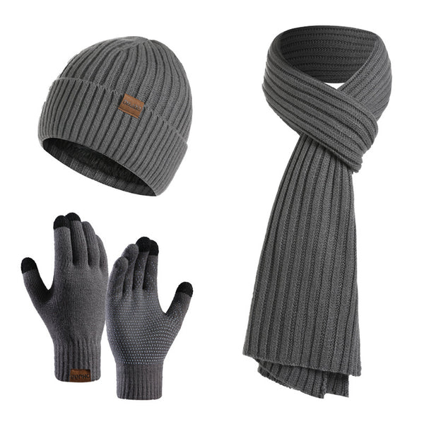 Ensemble bonnet, écharpe et gants tricotés de couleur unie pour l'hiver
