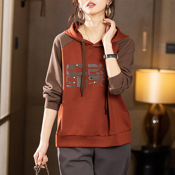 Womens Splicing Pullover Hooded Sweater