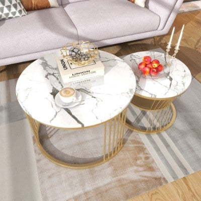 2-Piece Nesting Coffee Tables with Marble-Look Tops