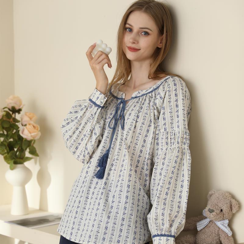 Pyjamas Women Striped Round Neck