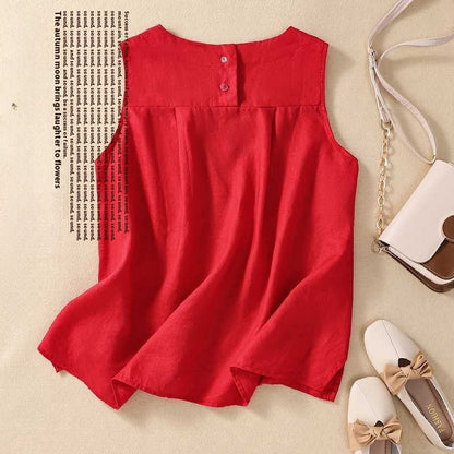 Retro Cotton Linen Vest Women's Loose Sleeveless Top