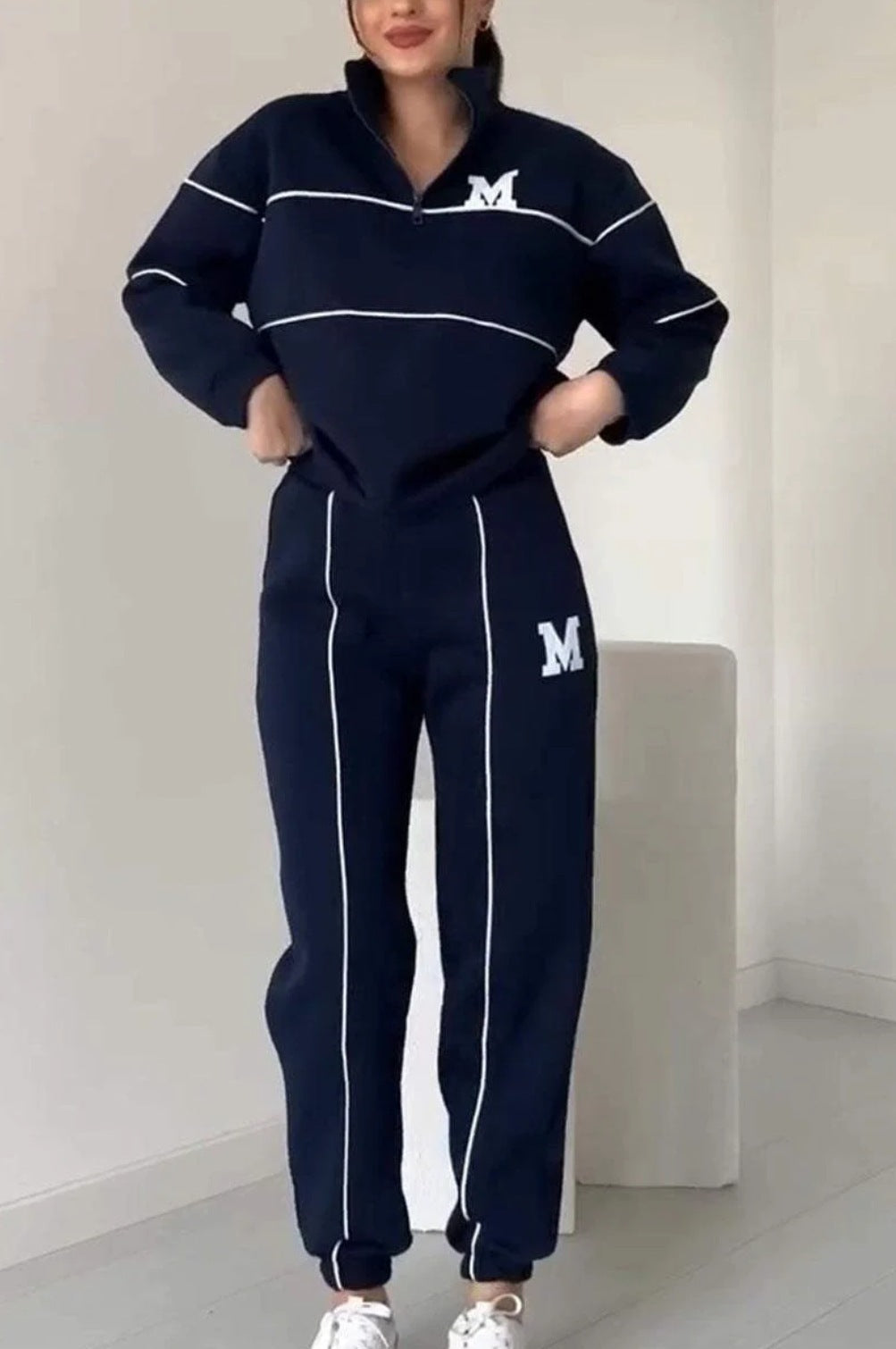 Ensemble 2 pièces femme : Sweat-shirt sans capuche et pantalon de survêtement ample avec poches