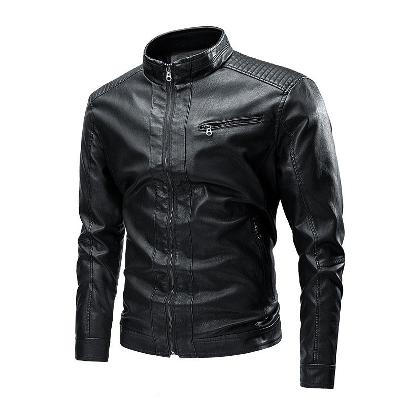 Manteau en cuir pour hommes, style motard décontracté, rétro, à coutures, pour le printemps et l'automne, transfrontalier
