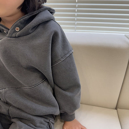 Boys Solid-Colored Hoodie Childrens Versatile Long-Sleeve Sports Top