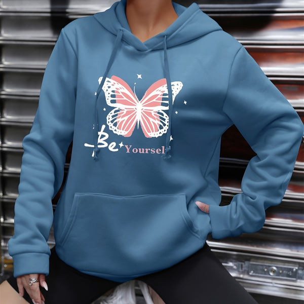 Sweat-shirt à capuche papillon auto-imprimé pour femme
