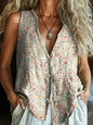Trendy Button Floral V-neck Shirt