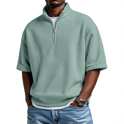 Men's Waffle Knit Half-Zip Polo Shirt - Short Sleeve