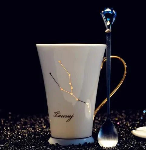Ceramic Constellation Mug with White and Gold Handle