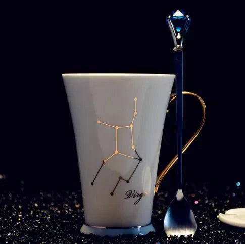Ceramic Constellation Mug with White and Gold Handle