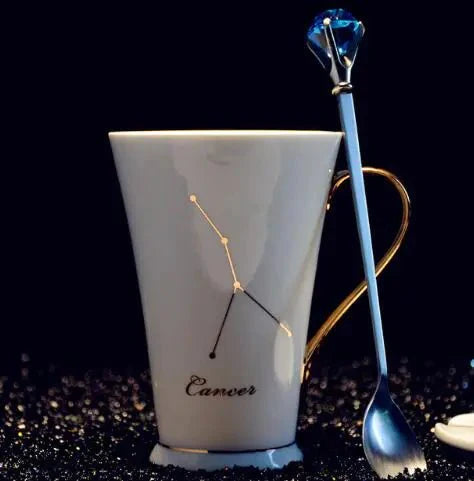 Ceramic Constellation Mug with White and Gold Handle