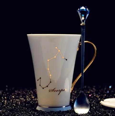 Ceramic Constellation Mug with White and Gold Handle
