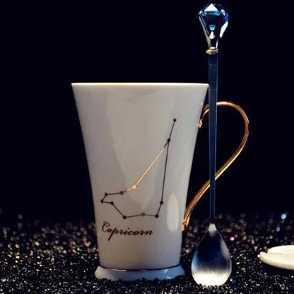 Ceramic Constellation Mug with White and Gold Handle