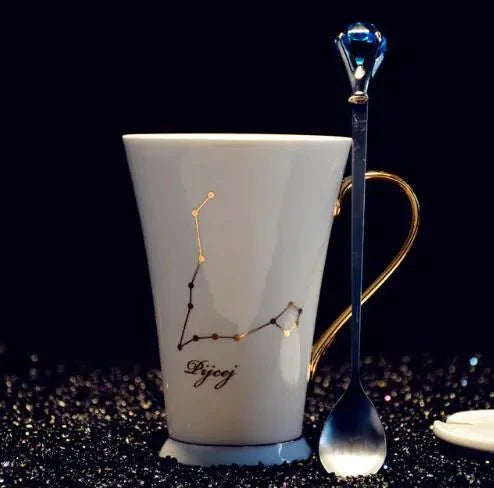 Ceramic Constellation Mug with White and Gold Handle