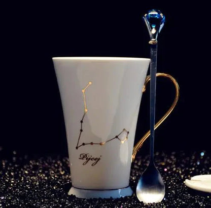 Ceramic Constellation Mug with White and Gold Handle