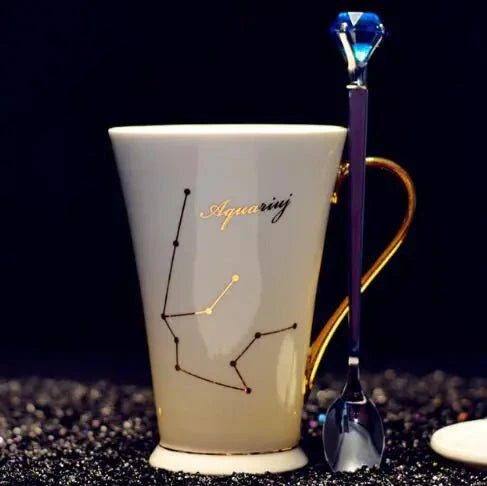 Ceramic Constellation Mug with White and Gold Handle