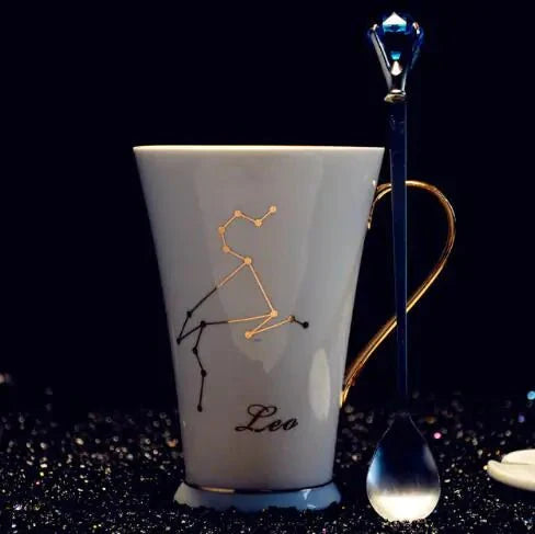 Ceramic Constellation Mug with White and Gold Handle