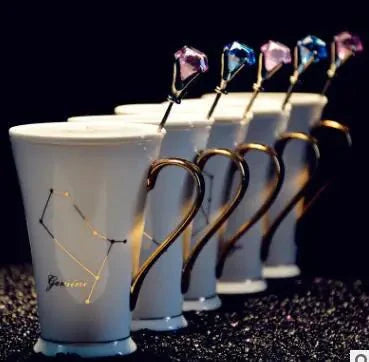 Ceramic Constellation Mug with White and Gold Handle