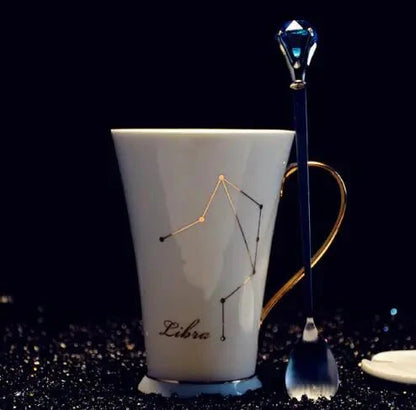 Ceramic Constellation Mug with White and Gold Handle
