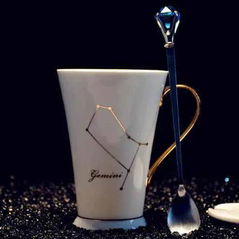 Ceramic Constellation Mug with White and Gold Handle