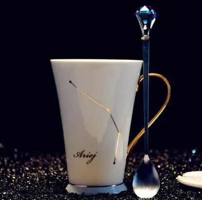 Ceramic Constellation Mug with White and Gold Handle